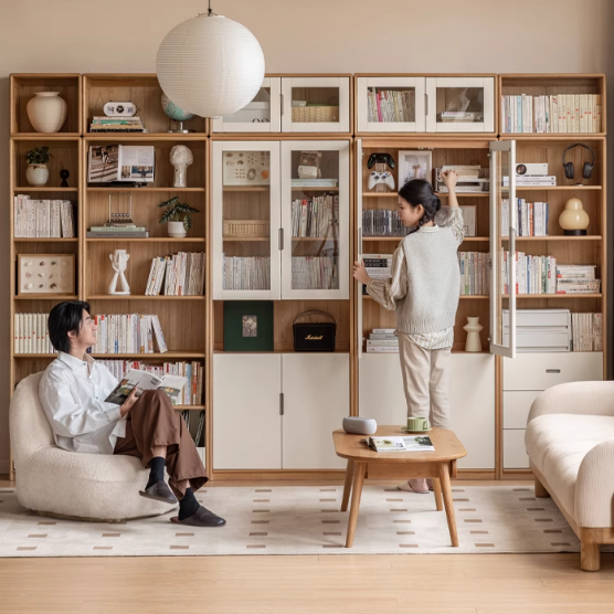 Oak Solid Wood Bookcase Storage Style Floor High