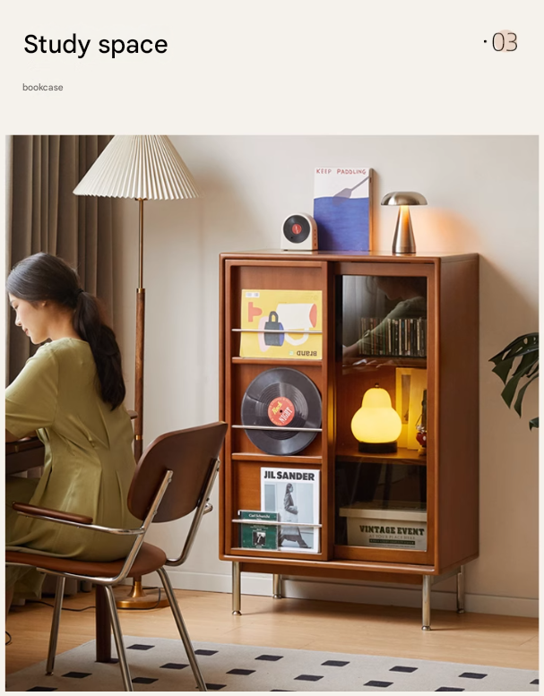 Poplar Solid Wood Ancient Style Sliding Door Side Cabinet