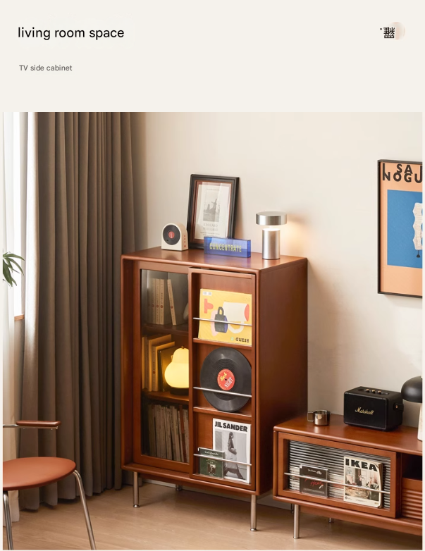 Poplar Solid Wood Ancient Style Sliding Door Side Cabinet