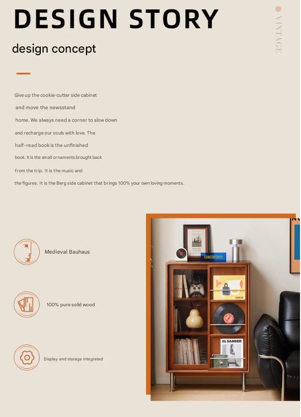 Poplar Solid Wood Ancient Style Sliding Door Side Cabinet