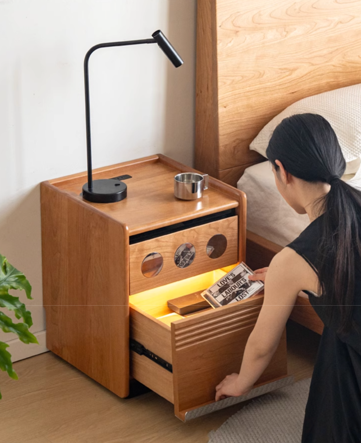 Black Walnut, Cherry, Ash, Poplar Solid Wood Nightstand