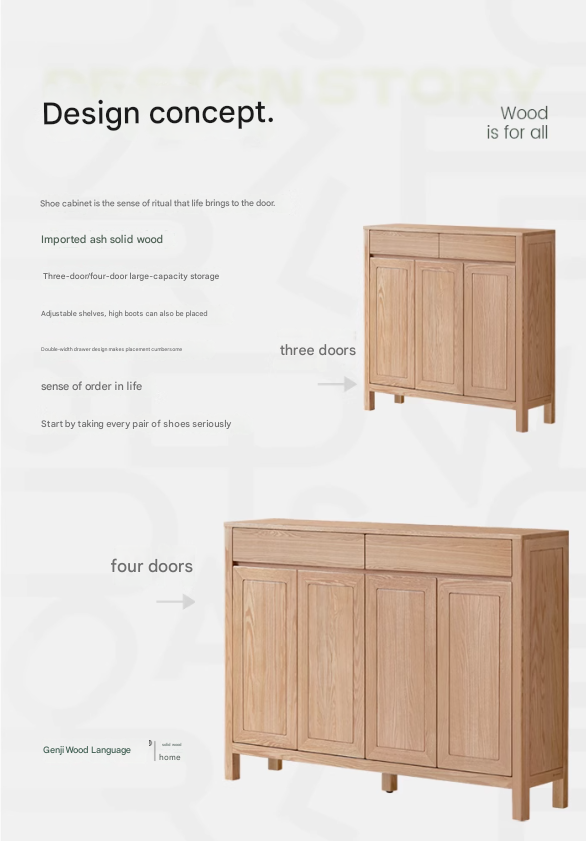Ash Solid Wood Modern Large Shoe Cabinet