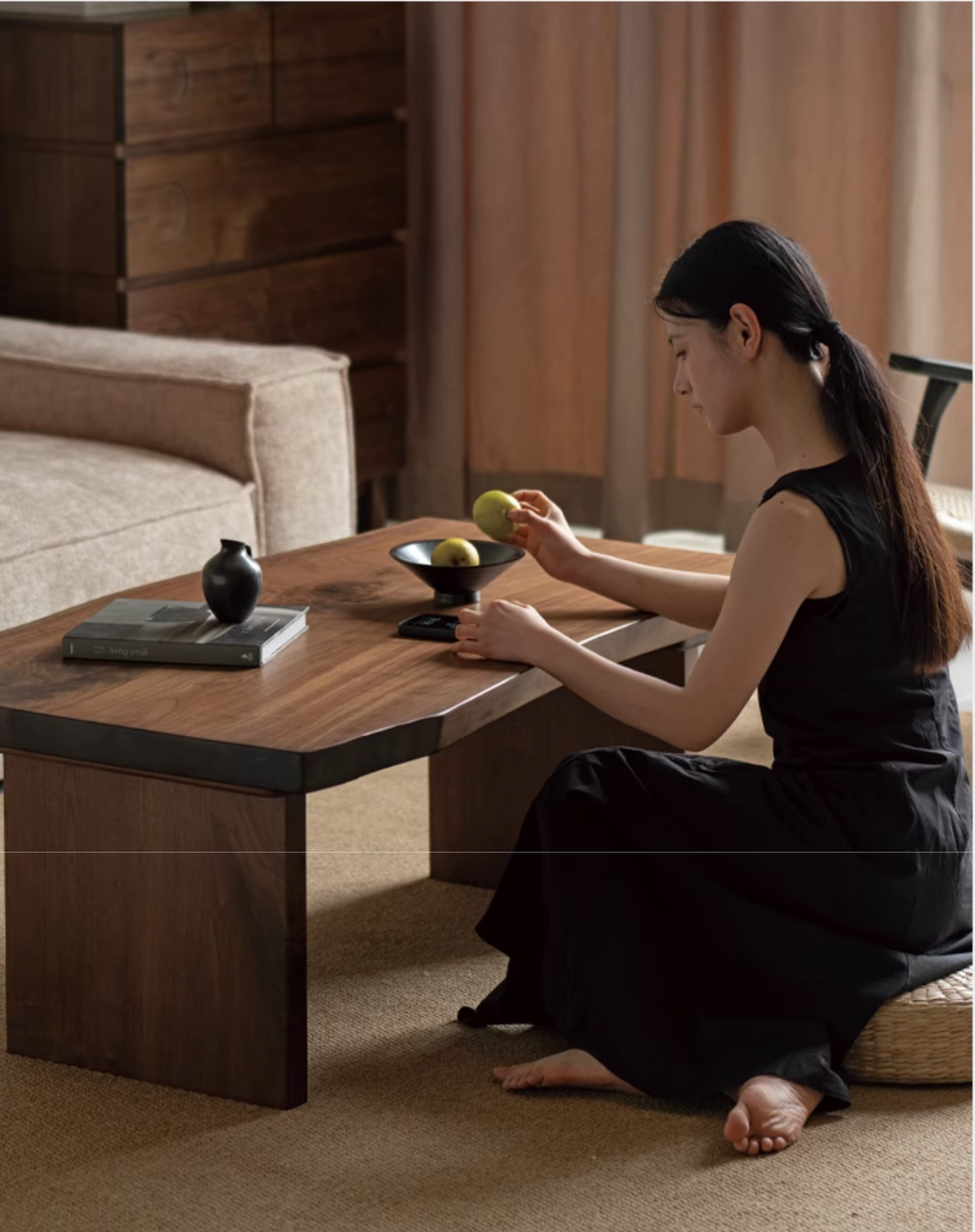 Black Walnut Solid Wood Wabi Sabi Style Coffee Table