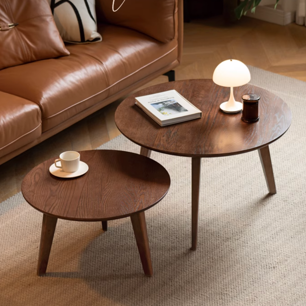 Oak, Solid Rubberwood Round Coffee Table Combination