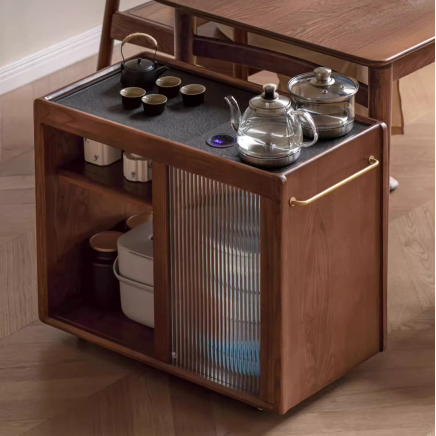 Ash, Oak, Black Walnut Solid Wood Mobile Side Tea Cabinet