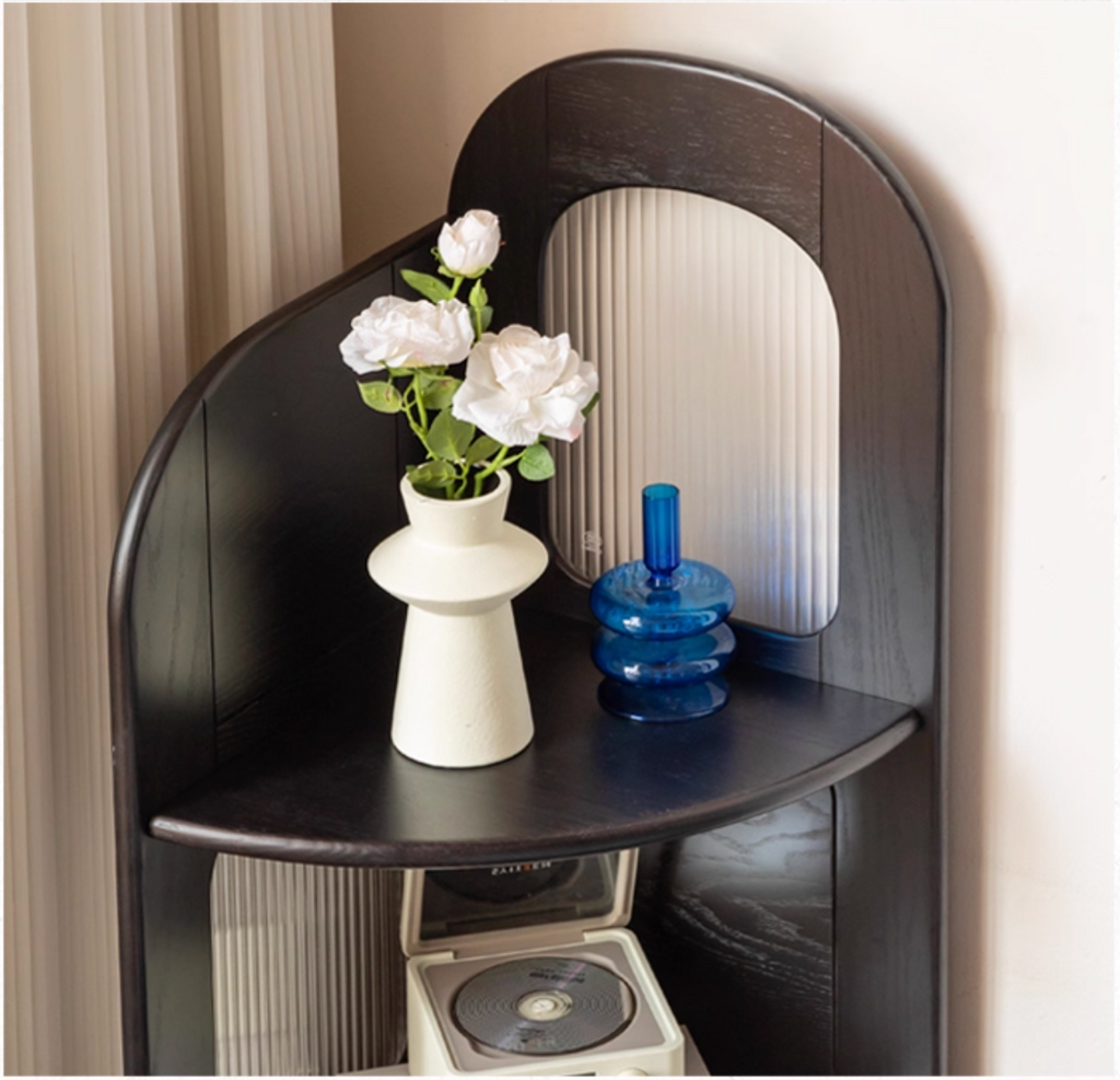 Oak Solid Wood Bauhaus Style Wall Mounted Corner Bookshelf