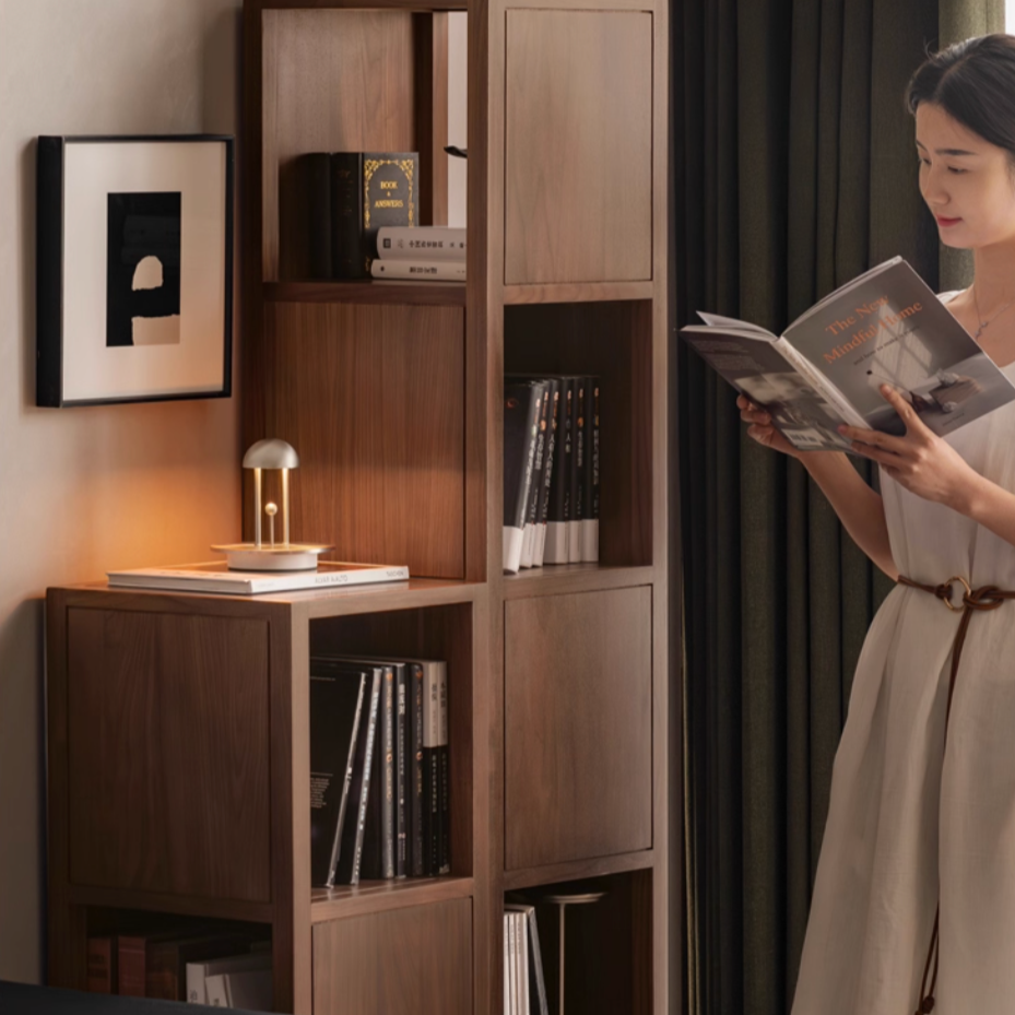 Black Walnut, Oak Solid Wood Corner Bookshelf