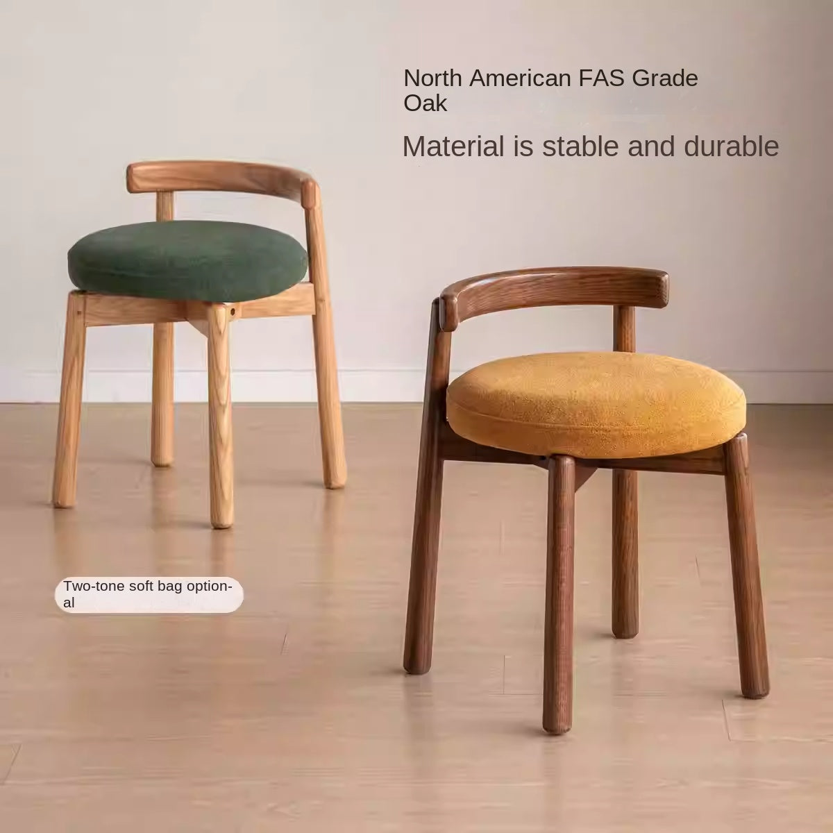 Black Walnut, Oak Solid Wood, Solid RubberWood Makeup Stool