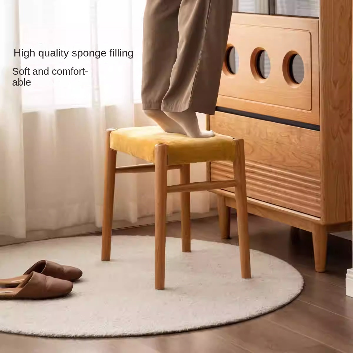 Cherry, Oak Solid Wood Retro Makeup Stool