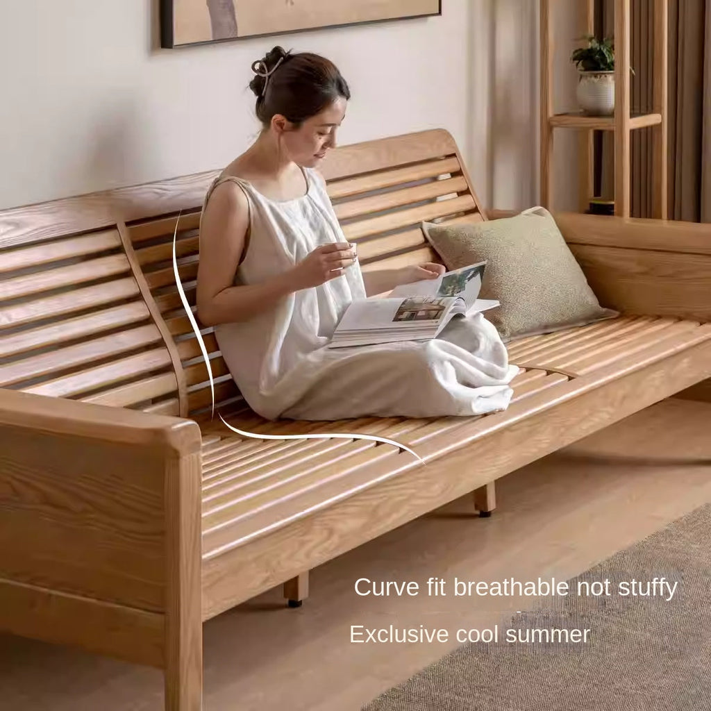 Ash Solid Wood Dual-purpose Fabric Sofa.