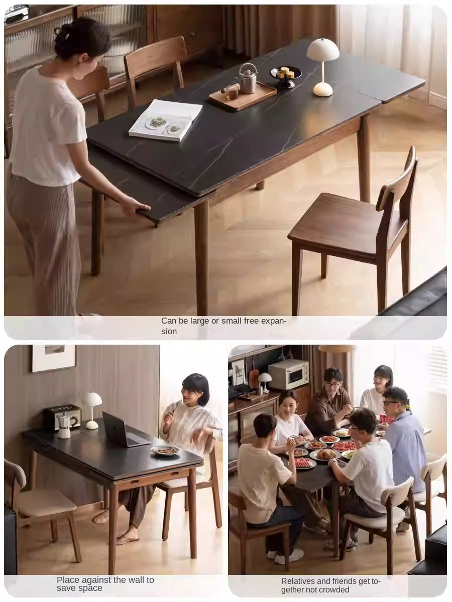 Black Walnut Solid Wood and Rock Plate Dining Table