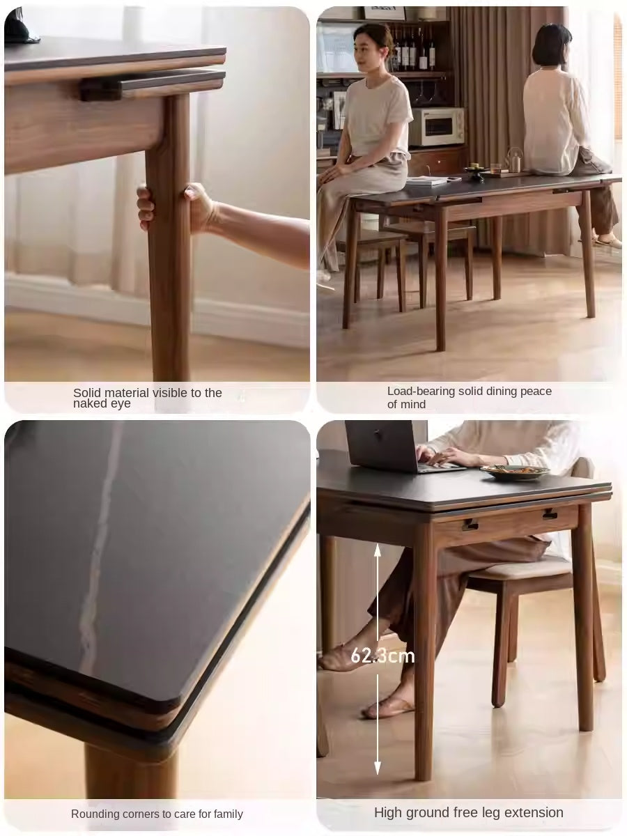 Black Walnut Solid Wood and Rock Plate Dining Table