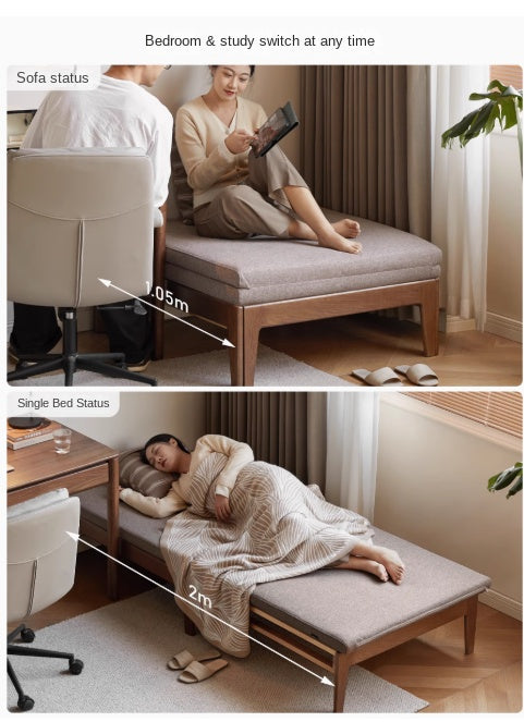 Oak, Solid RubberWood, Beech Solid Wood Sofa Bed Folding Single Bed