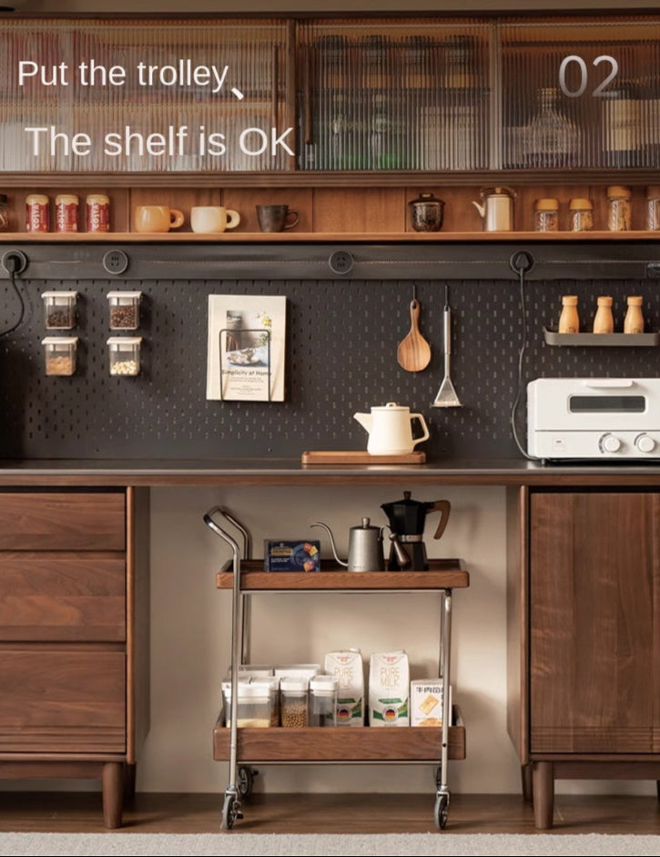 Black Walnut, Oak Solid Wood Light Luxury Style Rock Plate Storage Cabinet