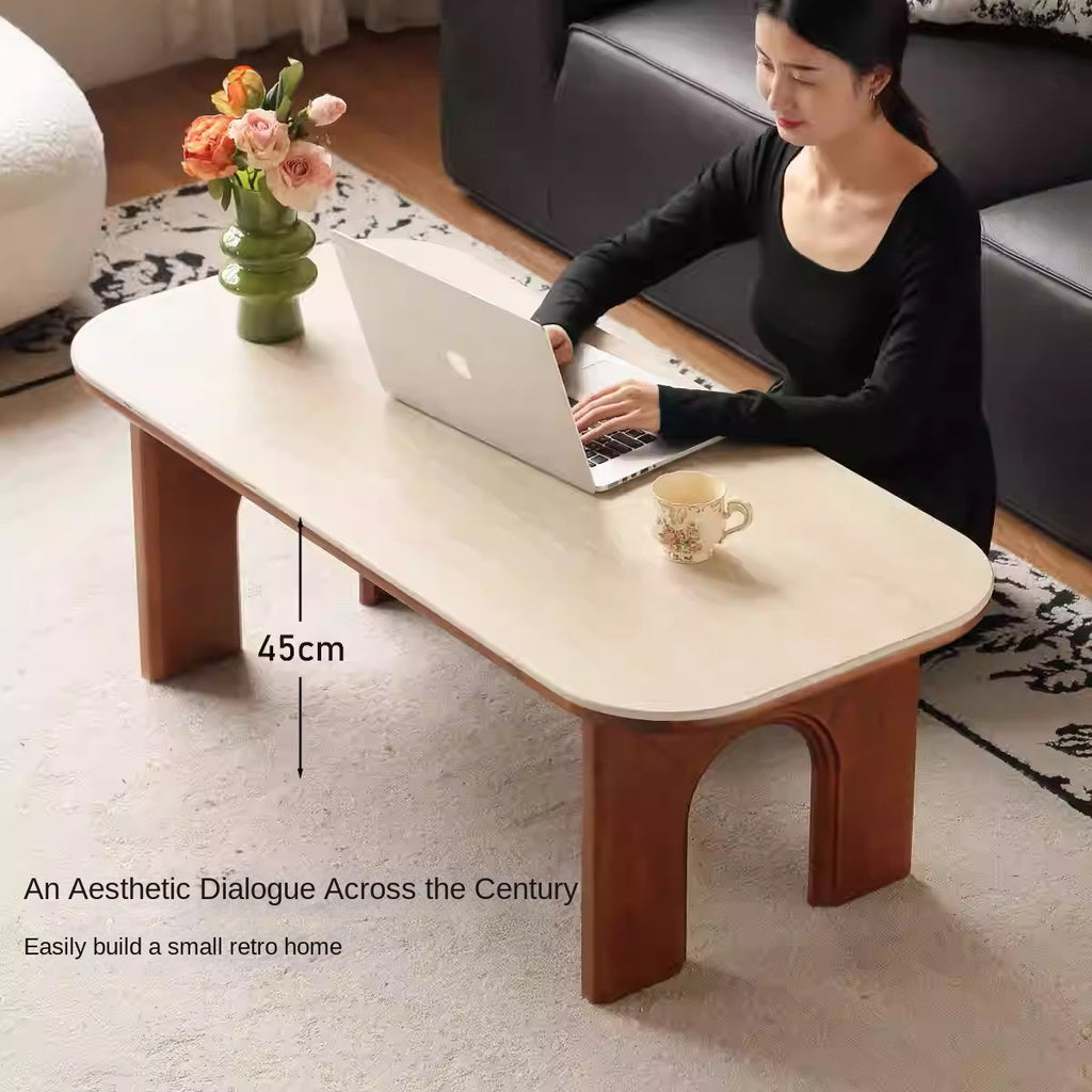 Tulip Solid Wood French Retro Rock Plate Coffee Table.