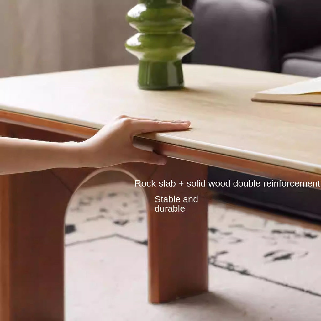 Tulip Solid Wood French Retro Rock Plate Coffee Table.