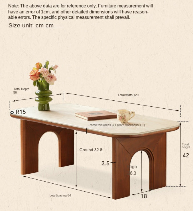 Tulip Solid Wood French Retro Rock Plate Coffee Table.