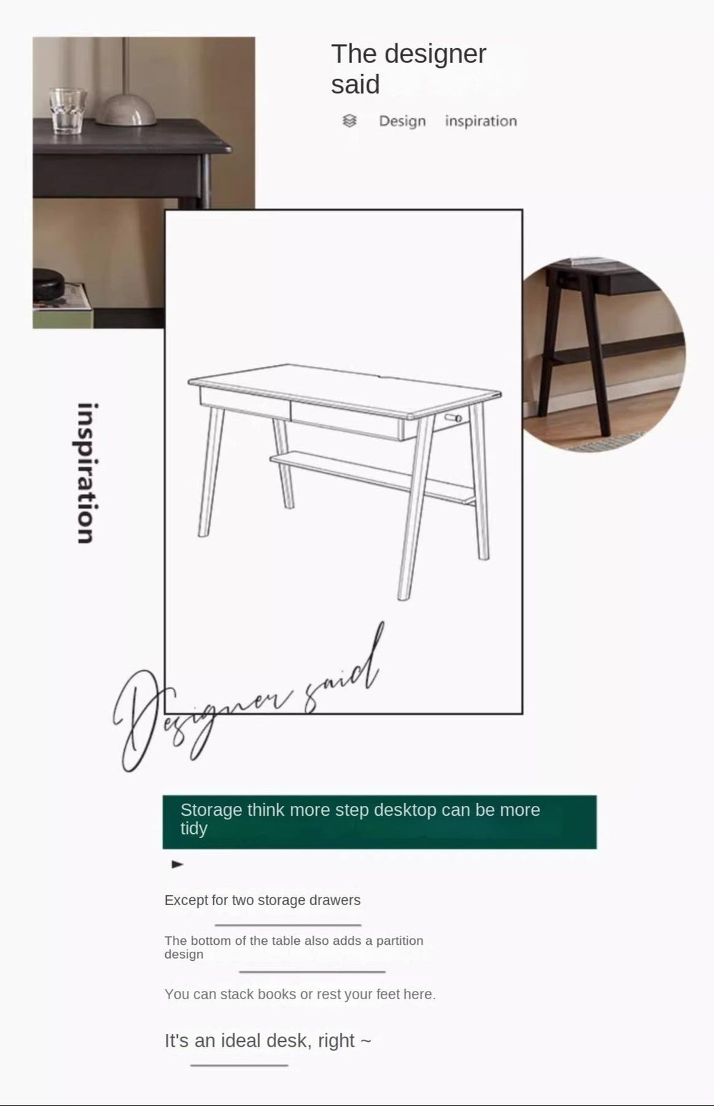 Oak Solid Wood Black Office Desk With Drawer