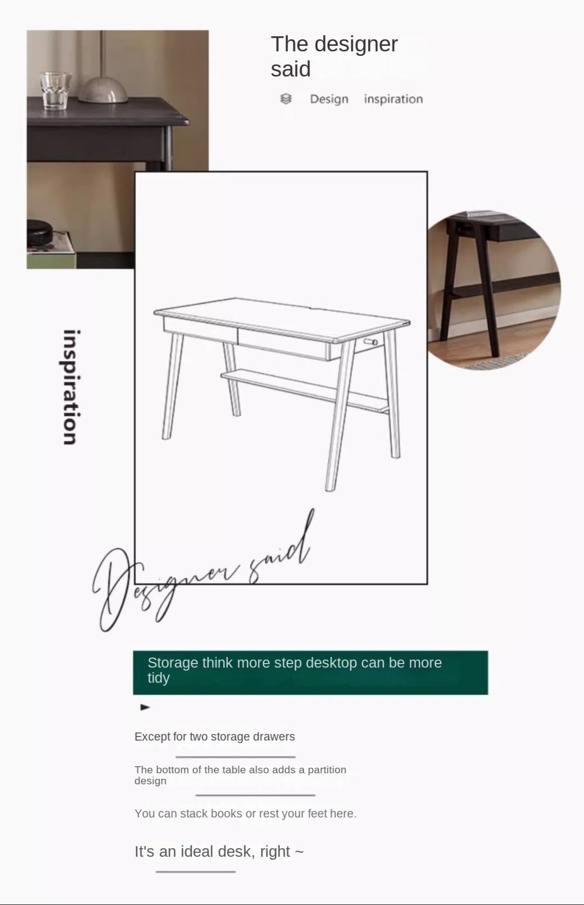 Oak Solid Wood Black Office Desk With Drawer