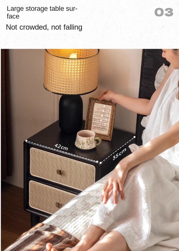 Oak Solid Wood Vintage Black Nightstand