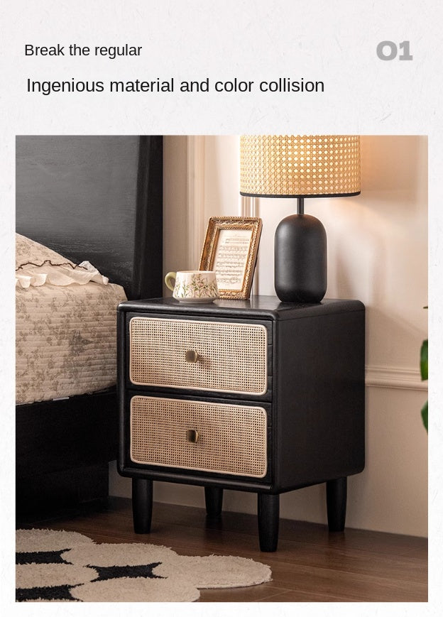Oak Solid Wood Vintage Black Nightstand