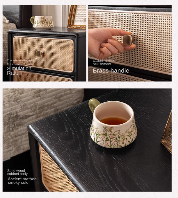 Oak Solid Wood Vintage Black Nightstand