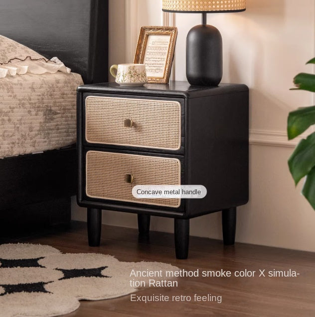 Oak Solid Wood Vintage Black Nightstand