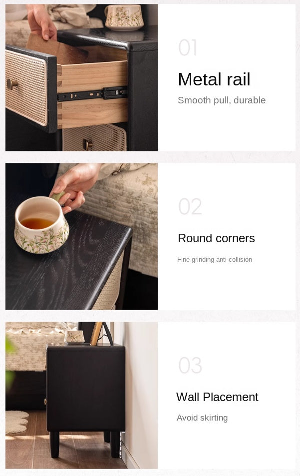 Oak Solid Wood Vintage Black Nightstand