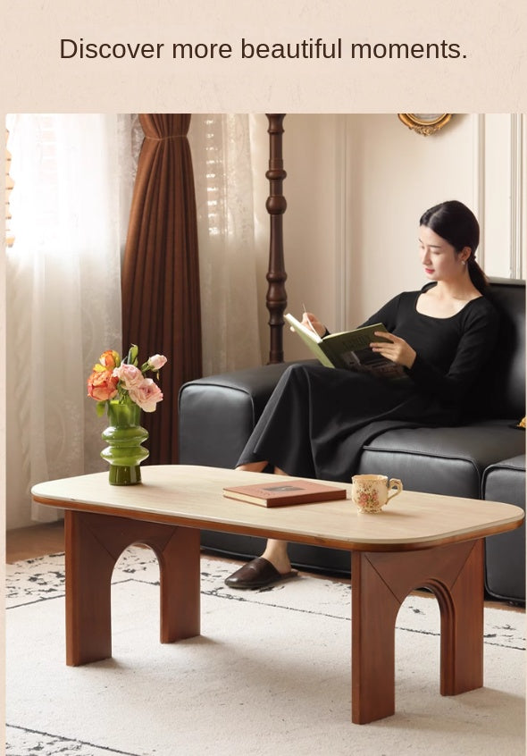 Tulip Solid Wood French Retro Rock Plate Coffee Table.