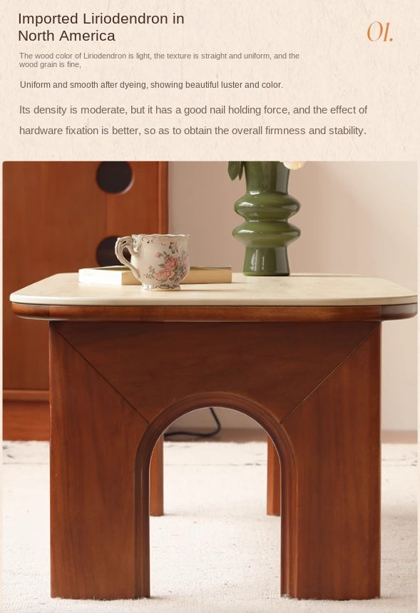 Tulip Solid Wood French Retro Rock Plate Coffee Table.