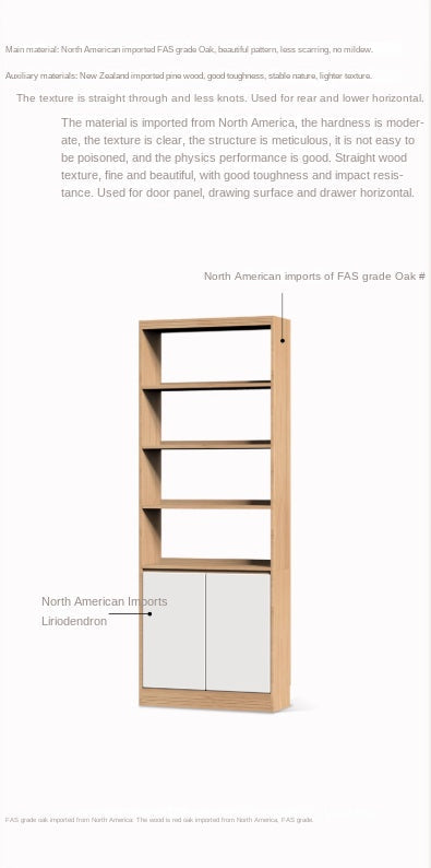 Oak Solid Wood Cream Wind Floor Bookshelves
