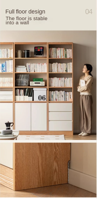 Oak Solid Wood Cream Wind Floor Bookshelves