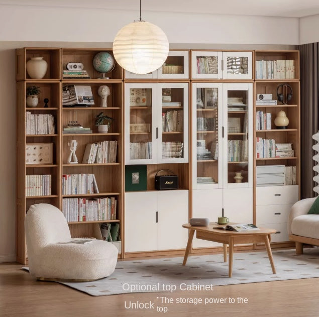 Oak Solid Wood Bookcase Storage Style Floor High