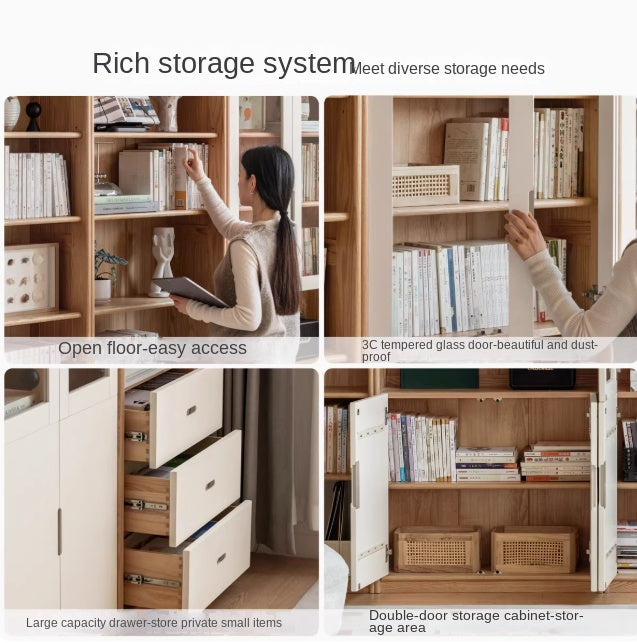 Oak Solid Wood Bookcase Storage Style Floor High