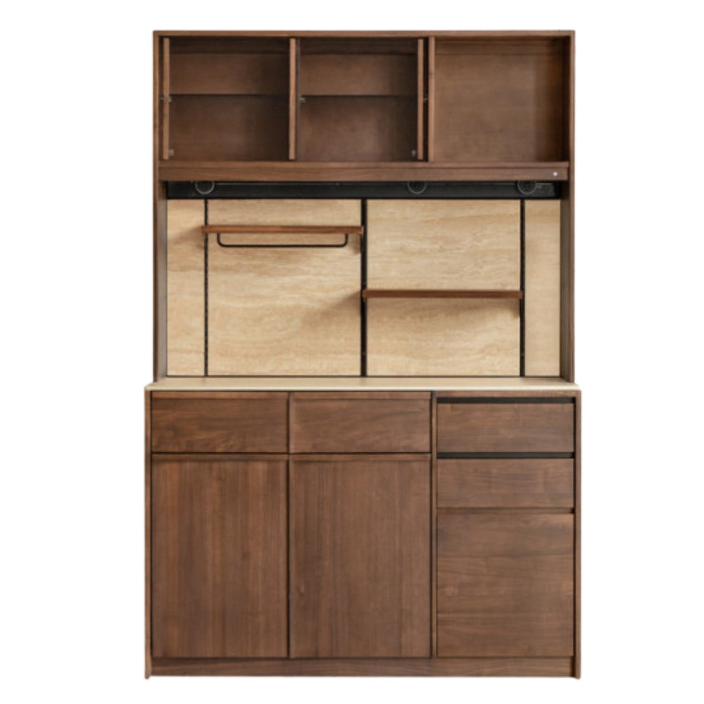 Black Walnut Solid Wood Dining Cabinet Antique Style Rock Board