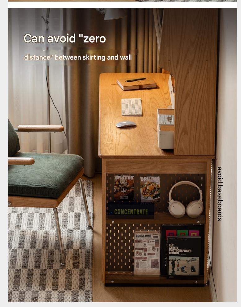 Oak Solid Wood Modern Computer Desk With Shelf