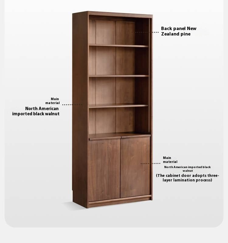 Black Walnut Solid Wood Light Luxury Bookcase and Storage