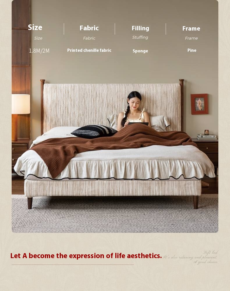 Fabric Chenille Soft Backrest Bed French Retro Style