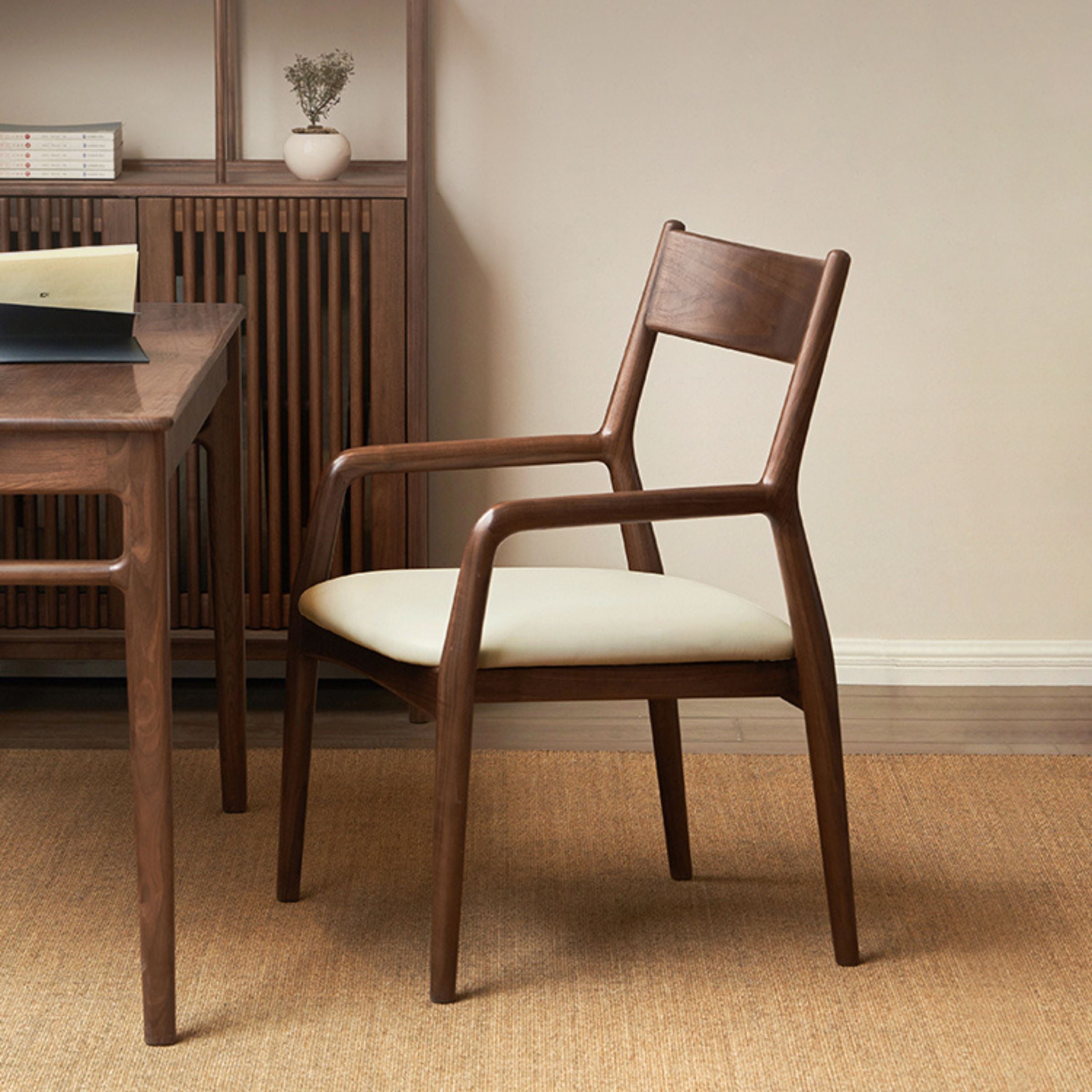 Black Walnut, Oak Solid Wood Retro Soft Pack Dining Chair
