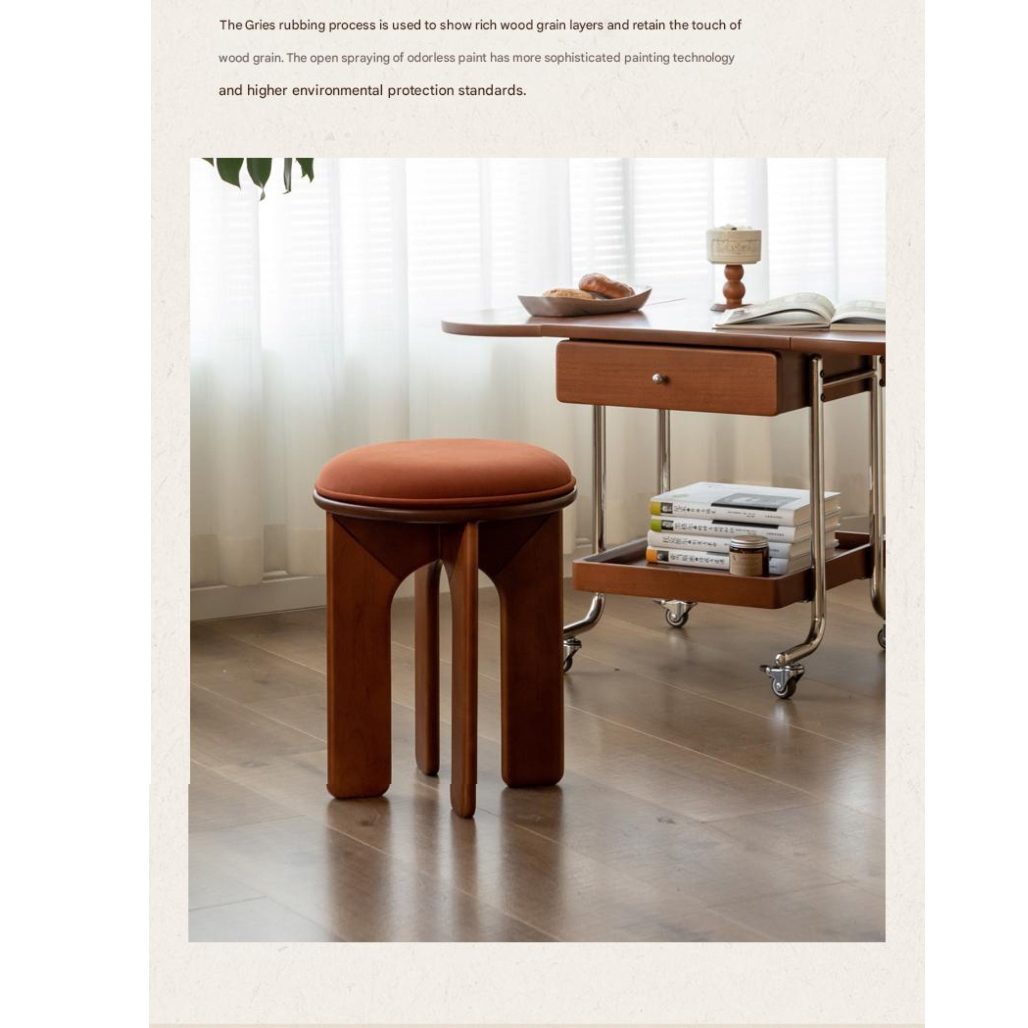 Oak, Beech Solid Wood, Solid RubberWood French Retro Round Stool