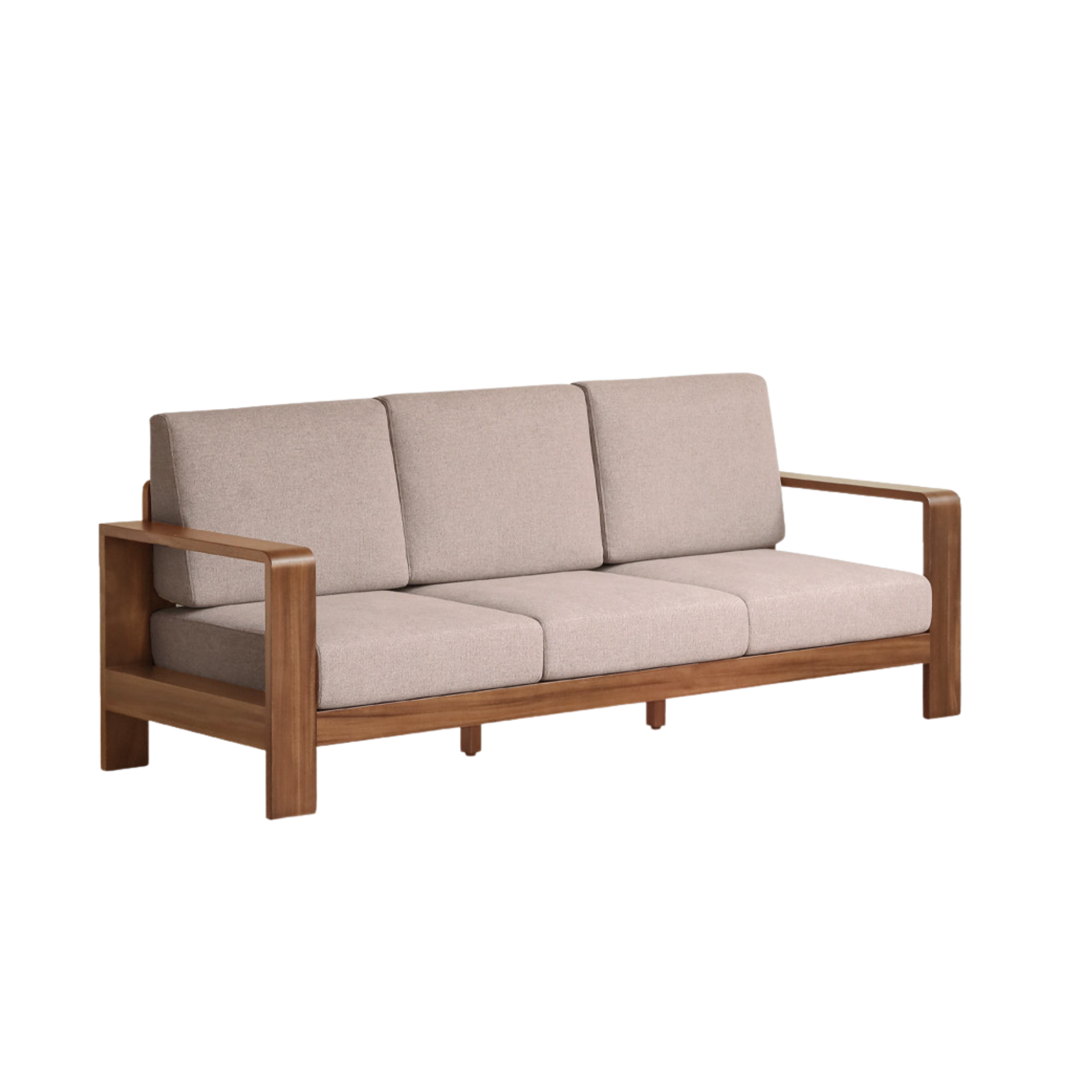 Walnut Solid Wood Three Seat Fabric Sofa