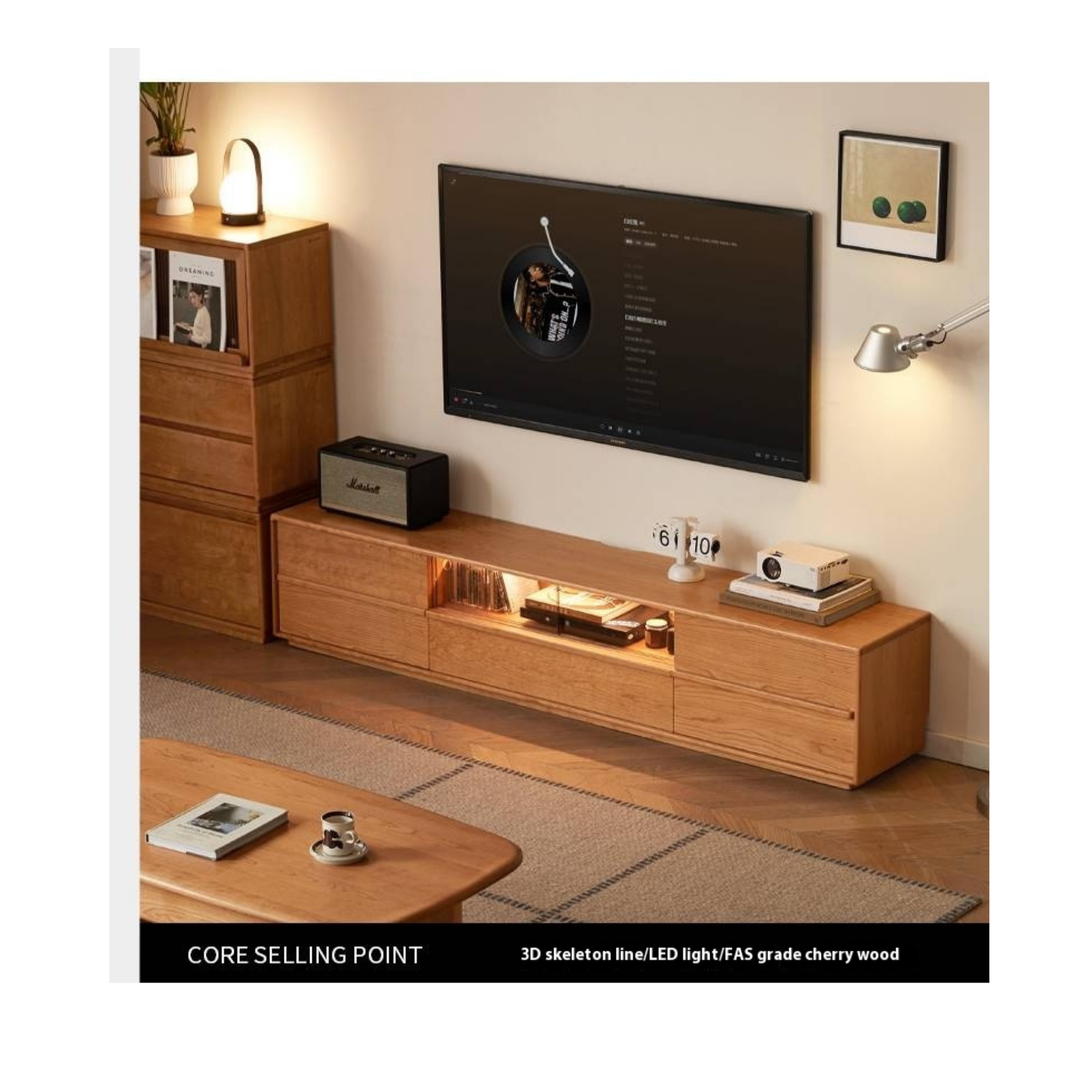 Cherry Solid Wood Modern Simple Floor TV Stand