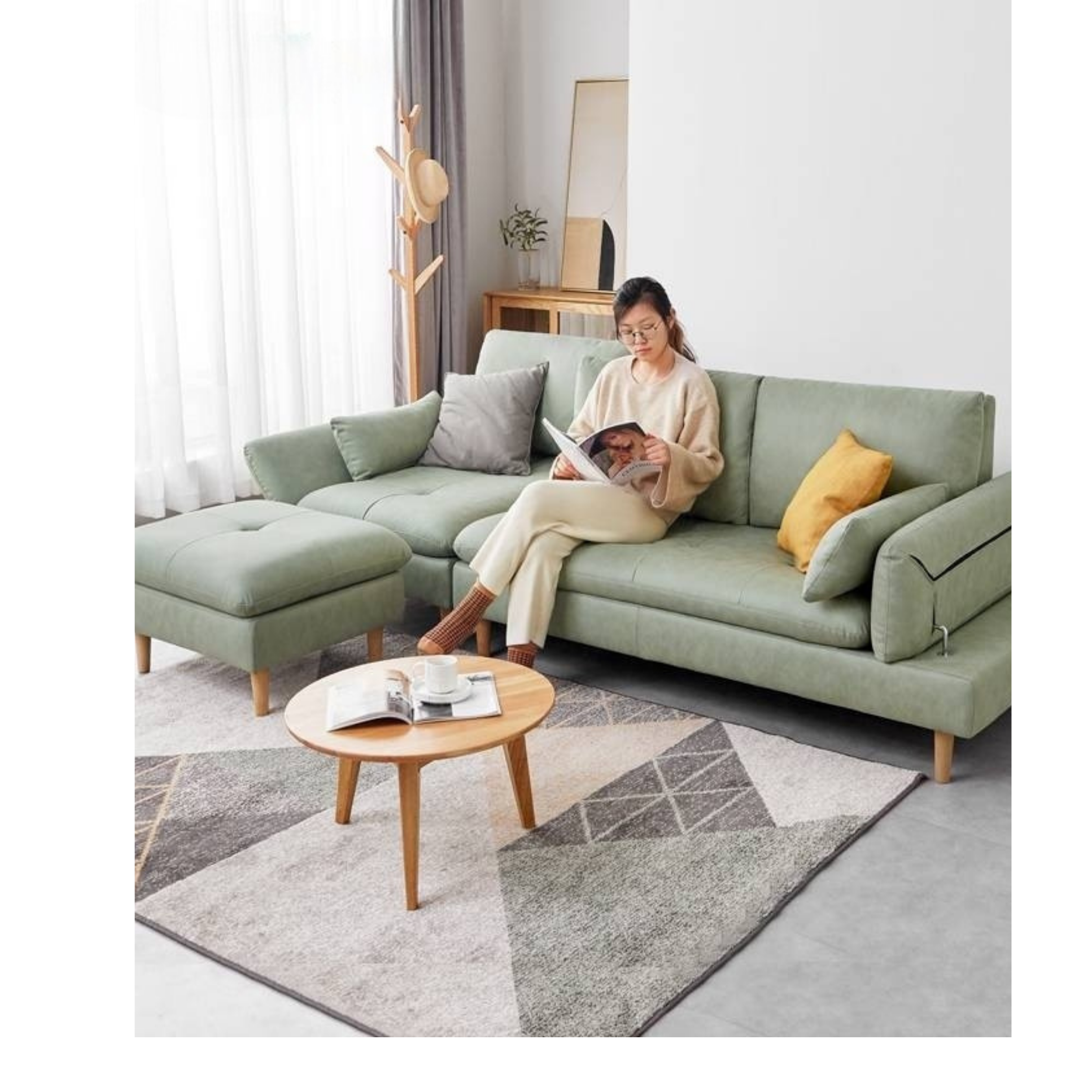 Fabric Wooden Modern Sofa Footstool