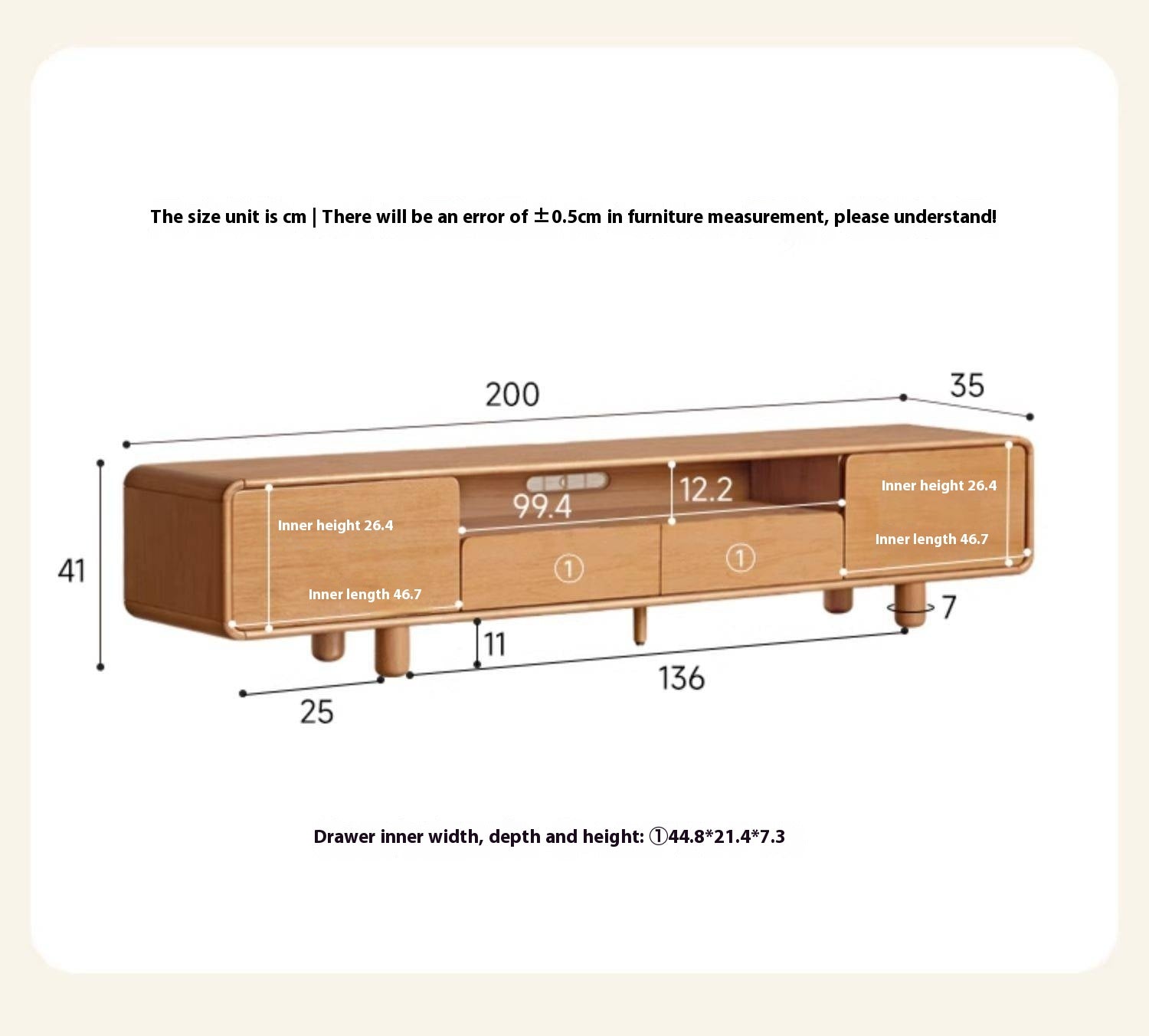 Solid Rubberwood, Oak Solid Wood Scandinavian TV Stand