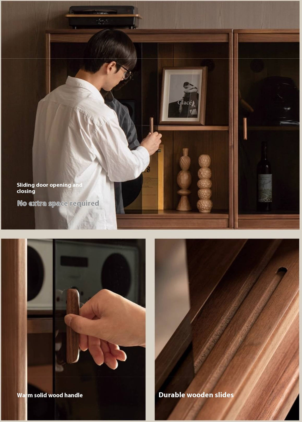 Black Walnut Solid Wood Light Luxury Style Bookcase Combination