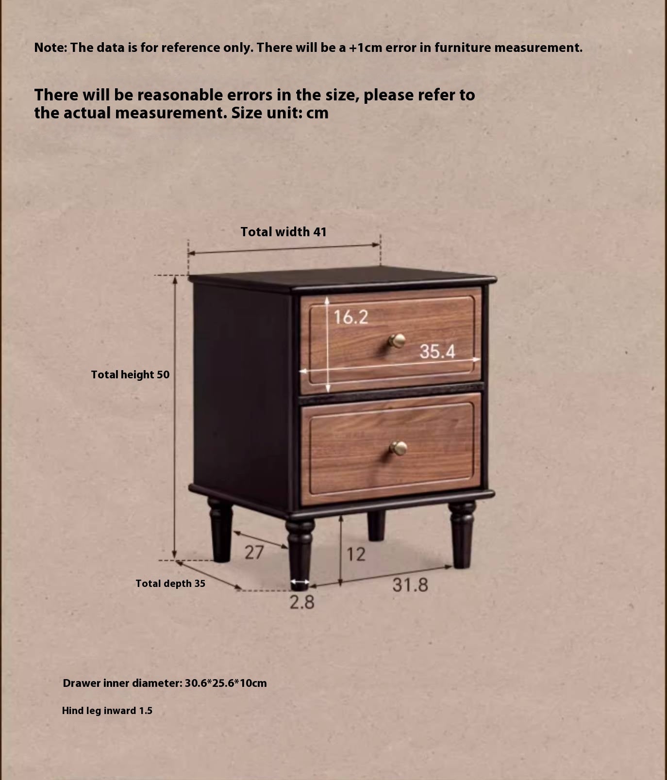 Black Walnut American Retro Style Solid Wood Nightstand