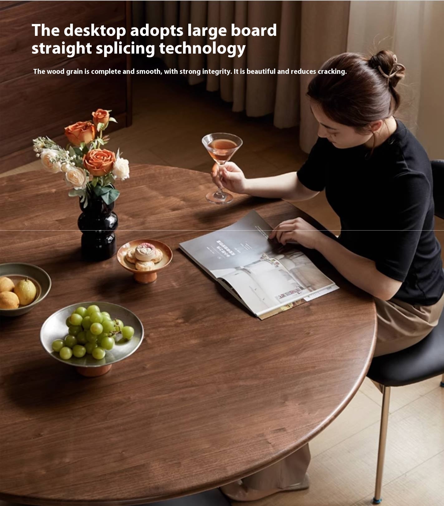 Black Walnut Solid Wood Light Luxury Style Dining Table