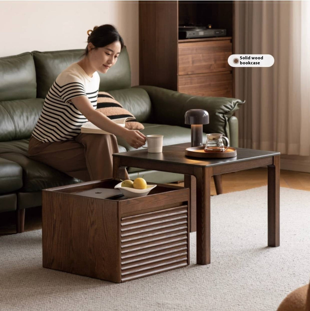 Oak, Black Walnut Solid Wood Modern Style Rock Plate Tea Table