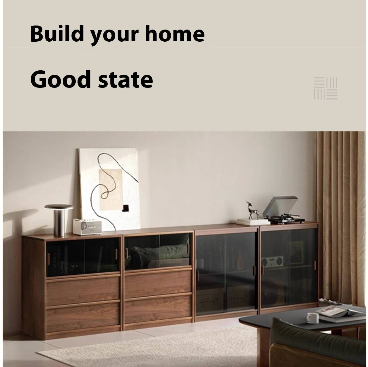 Black Walnut Solid Wood Light Luxury Style Bookcase Combination