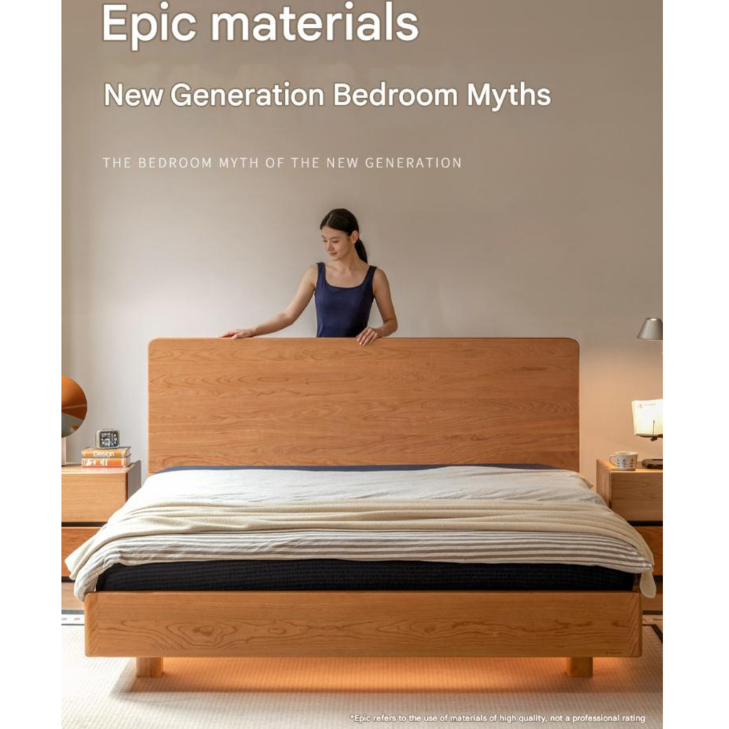 Cherry Solid Wood Modern Multifunctional Night Light Double Bed